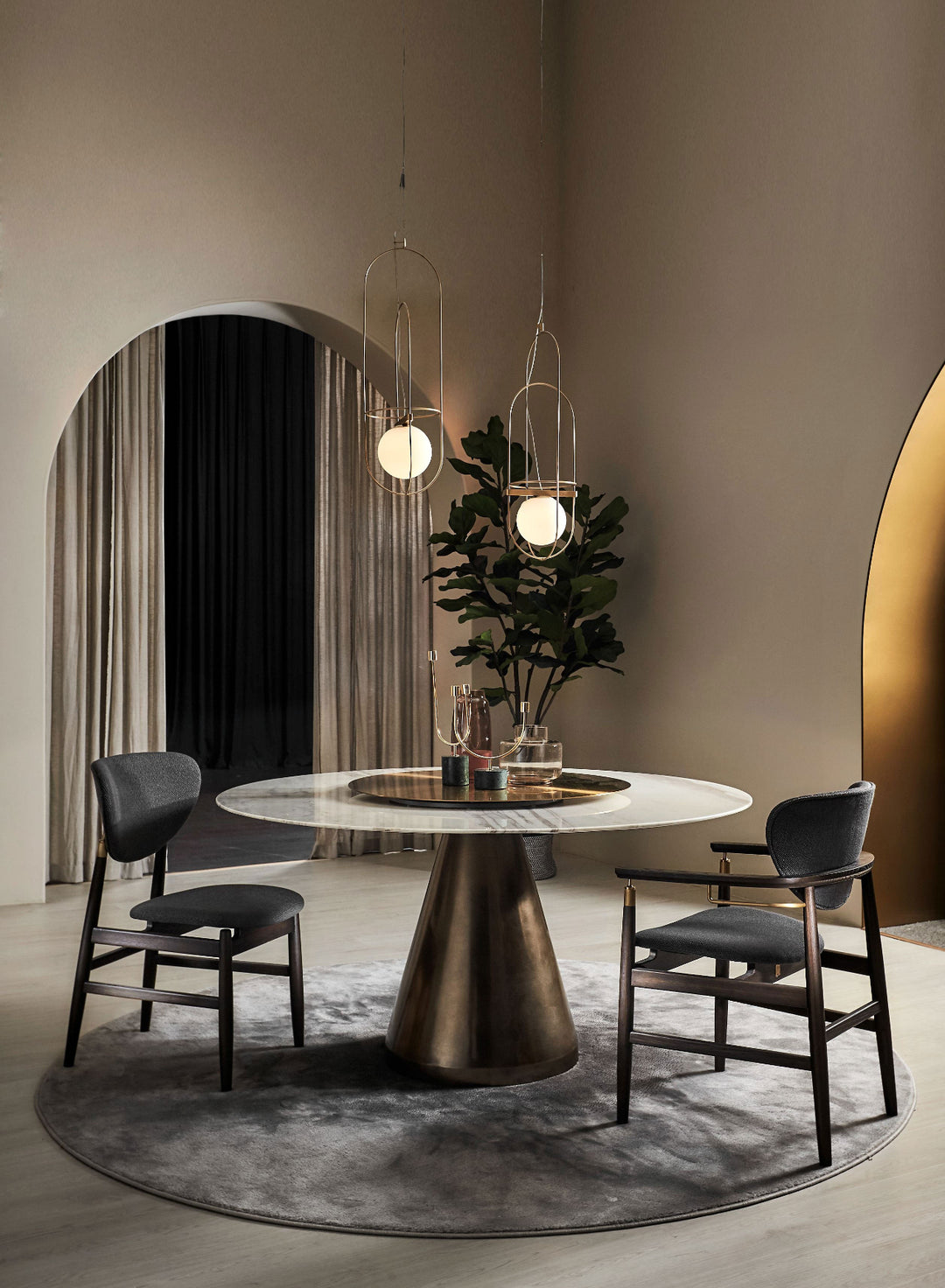 Cone Round Dining Table - White Marble