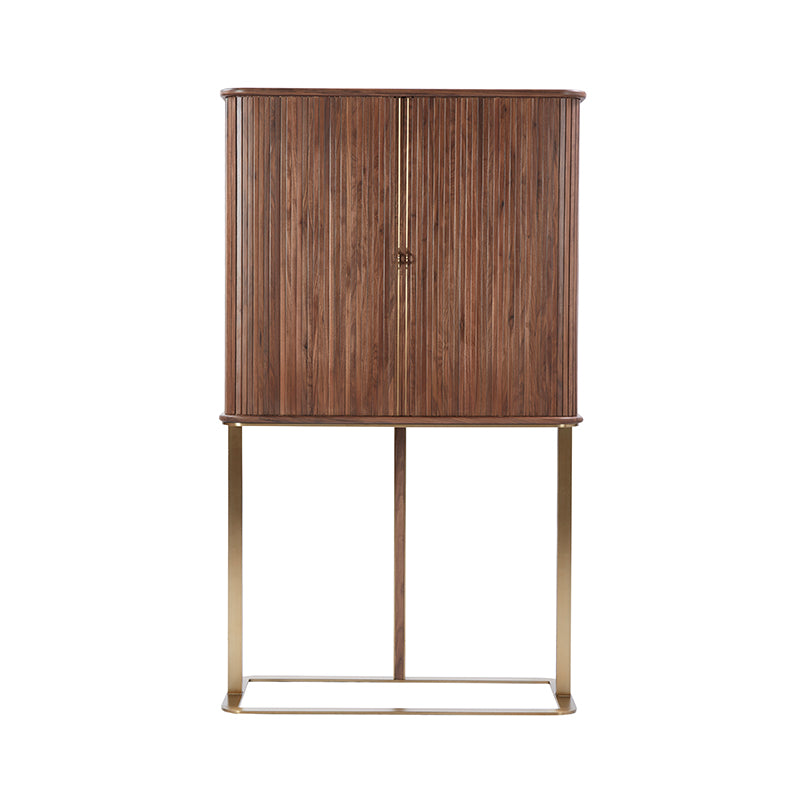 Axel Bar Unit With Sliding Tambour Door - Walnut